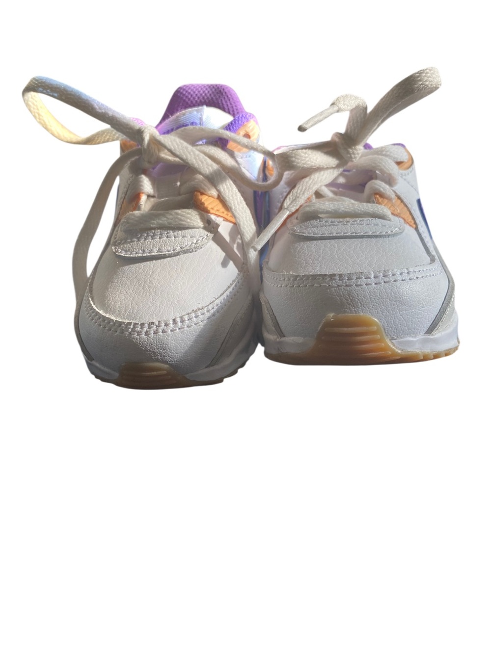 NIKE Kids White Sneakers with Purple and Peach Accents